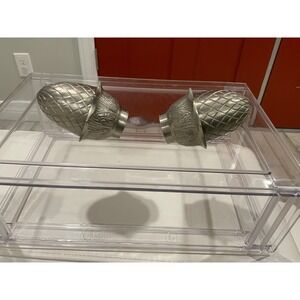 Vintage Silver Metal Pinecone Curtain Rod Finials Set of 2 Acorn Window Decor